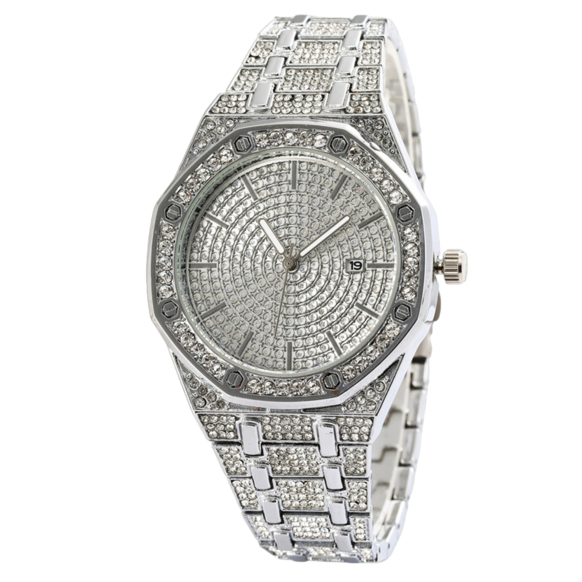 Diamond-Studded Large Dial Steel Strap Watch Cool Sky Star Men'S Watch - Afro Fashion Hive