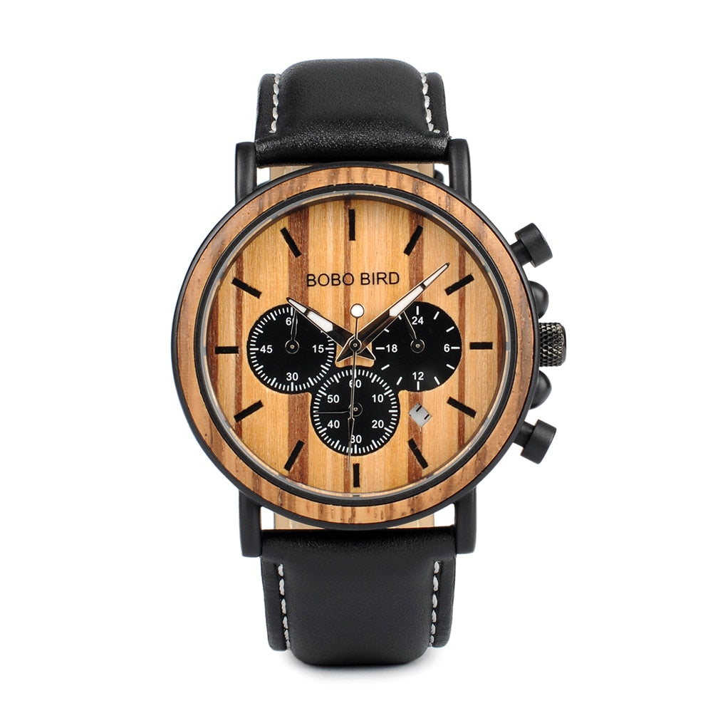 Men'S Wooden Luxury Stylish Chronograph Waterproof Military Watch - Afro Fashion Hive