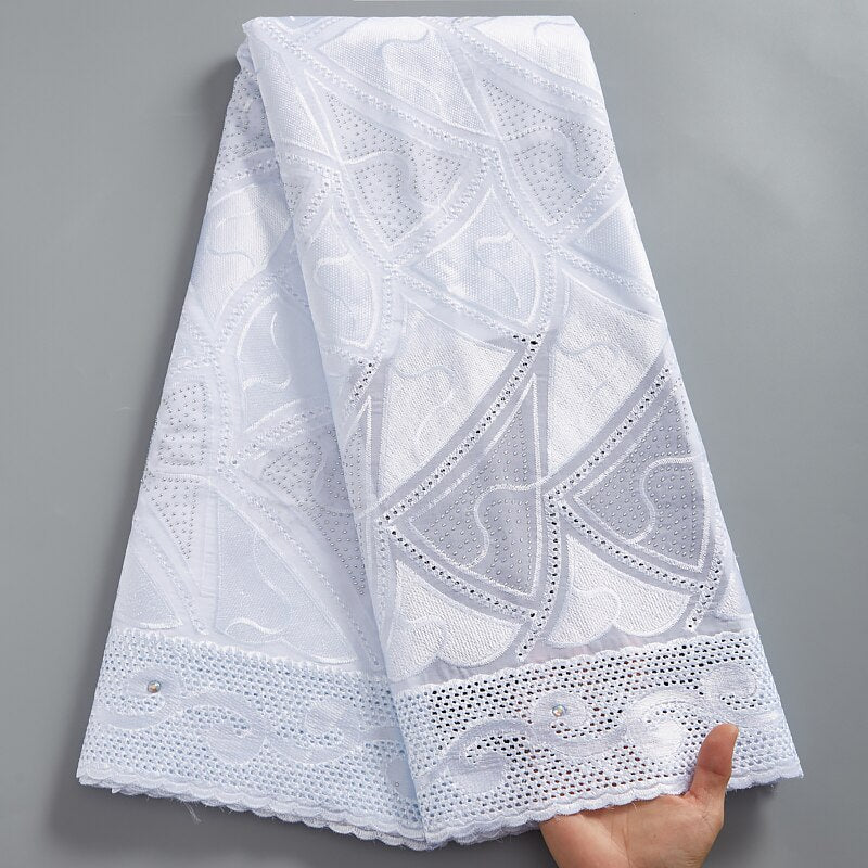 High Quality African Swiss Voile Cotton Lace Fabric With Stones Dresses