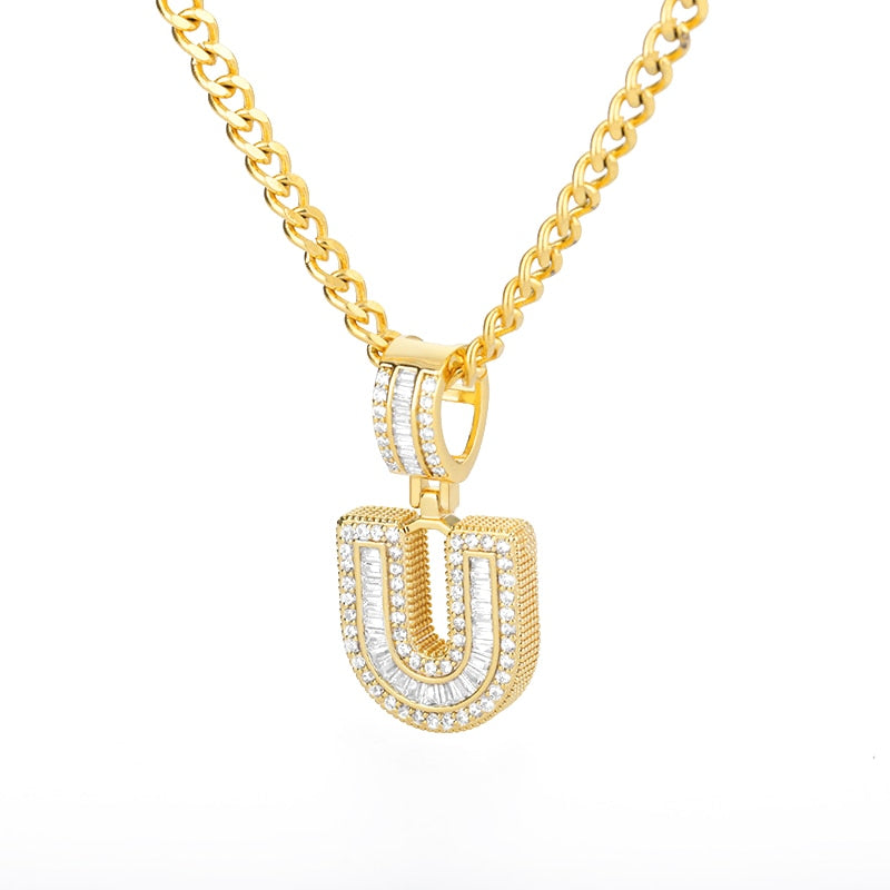 Cubic Zirconia Letters Pendant Iced Out Rock Candy Style Initial Charms Necklace - Afro Fashion Hive