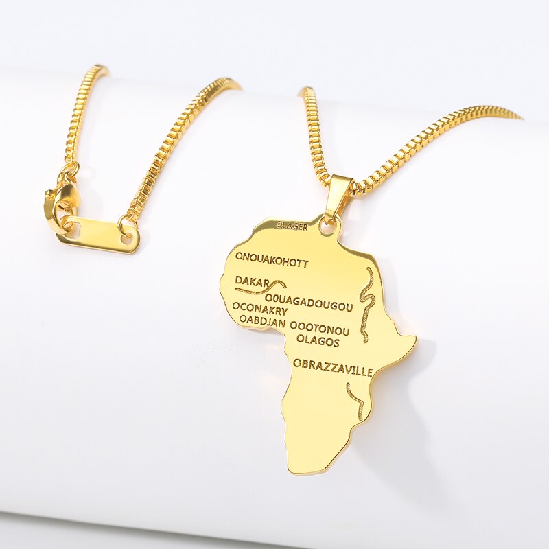 Women Men Stainless Steel Silver Color Hip-hop Style Africa Map Necklace