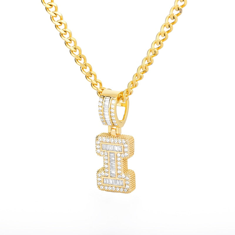 Cubic Zirconia Letters Pendant Iced Out Rock Candy Style Initial Charms Necklace - Afro Fashion Hive