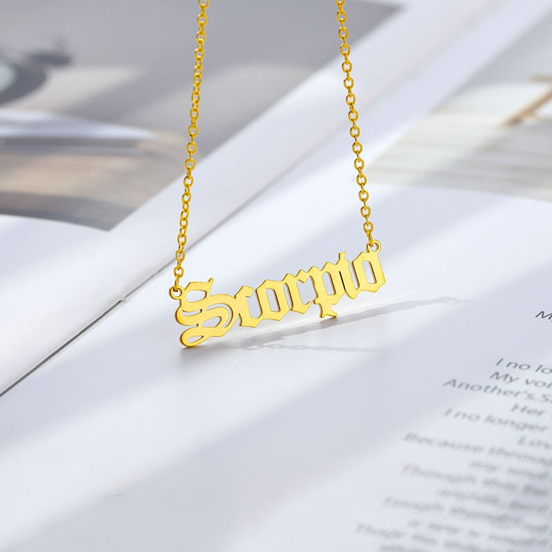 Gold Color Stainless Steel Old English Zodiac Sign Necklaces For Women Men - Afro Fashion Hive