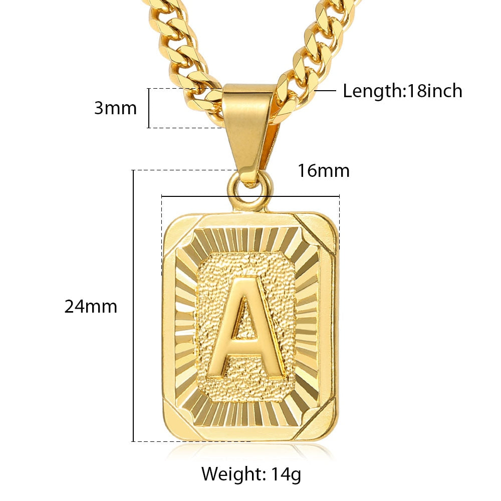 Stainless Steel Curb Cuban Chain Pendant Letter Necklace For Men Women - Afro Fashion Hive