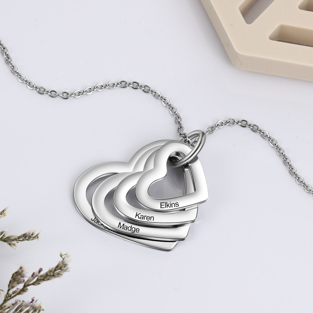 Stainless Steel Heart Engraved Personalized Family Pendants Necklace - Afro Fashion Hive