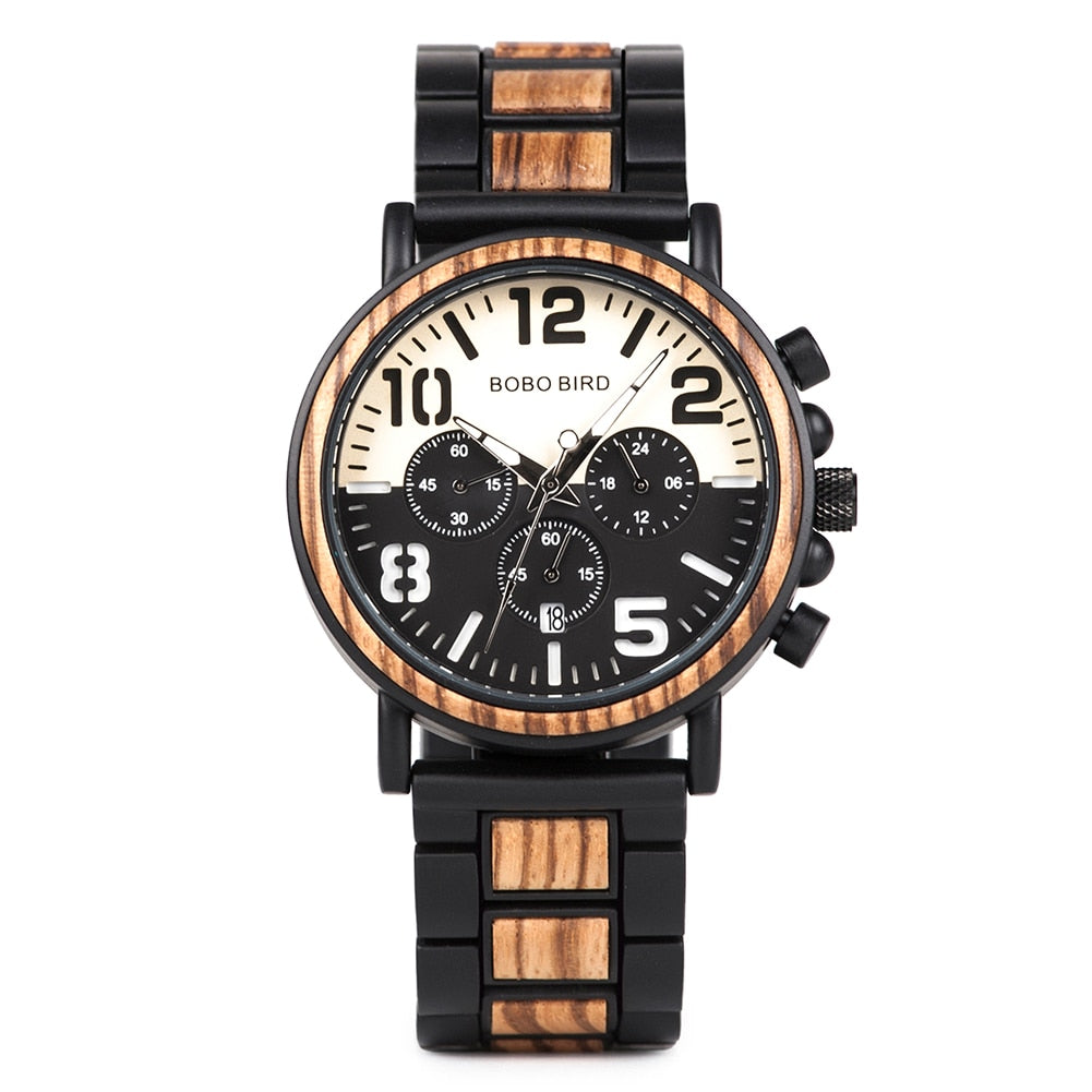 Men'S Wooden Luxury Stylish Chronograph Waterproof Military Watch - Afro Fashion Hive