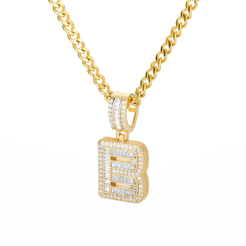 Cubic Zirconia Letters Pendant Iced Out Rock Candy Style Initial Charms Necklace - Afro Fashion Hive