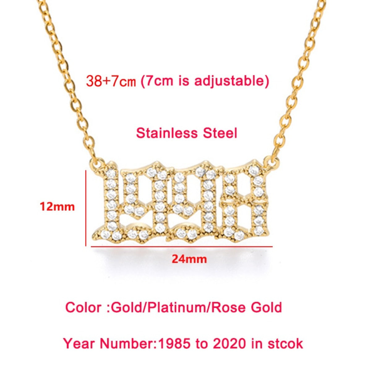 Women'S Stainless Steel Birth Year Number Charm Chain Necklace - Afro Fashion Hive