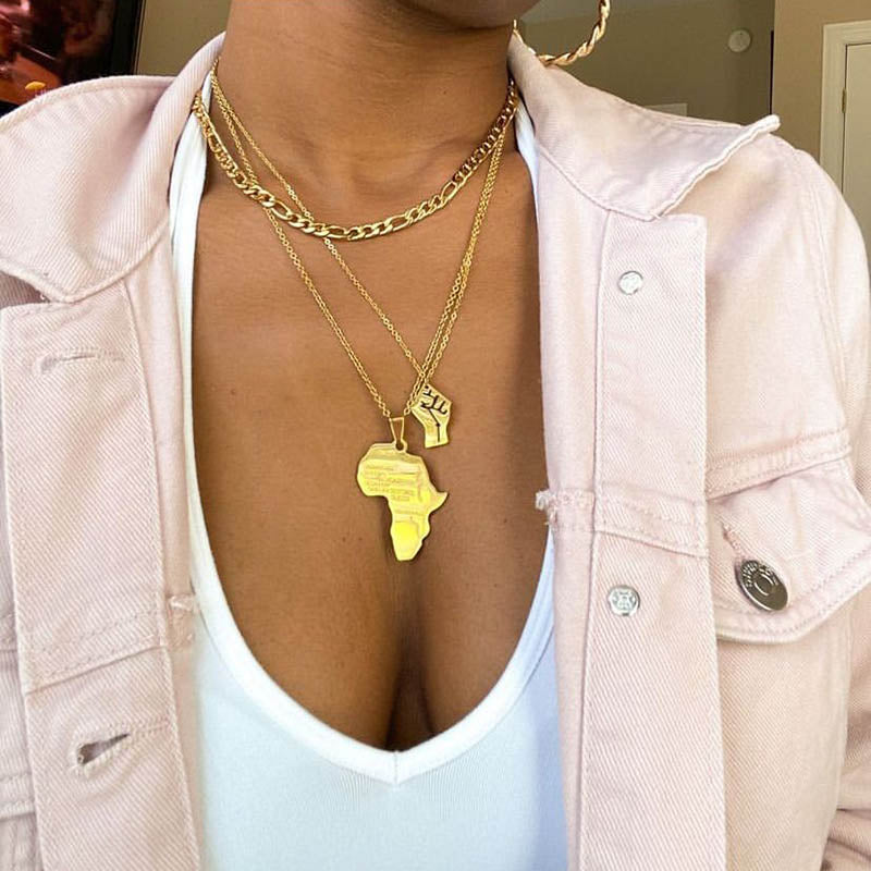 Women Men Stainless Steel Silver Color Hip-hop Style Africa Map Necklace