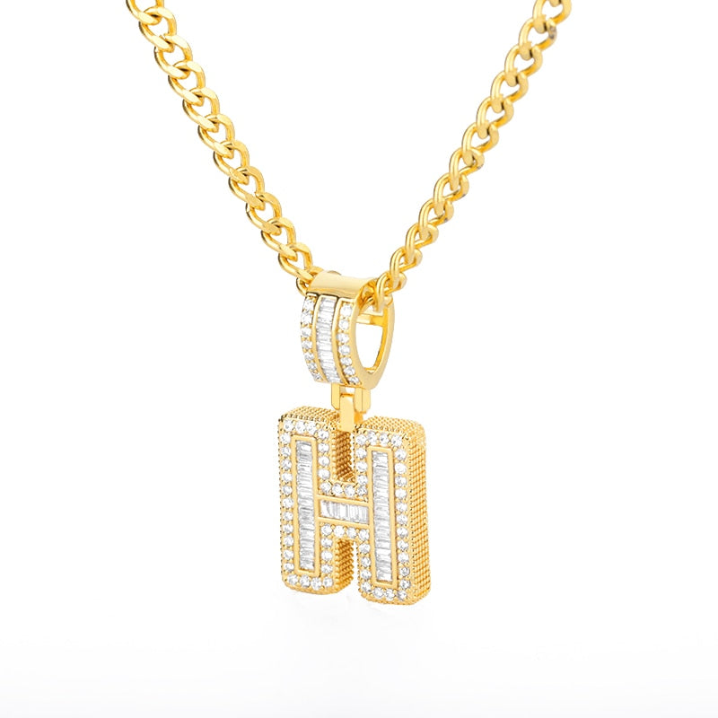 Cubic Zirconia Letters Pendant Iced Out Rock Candy Style Initial Charms Necklace - Afro Fashion Hive