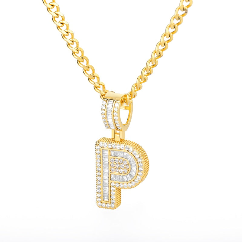 Cubic Zirconia Letters Pendant Iced Out Rock Candy Style Initial Charms Necklace - Afro Fashion Hive