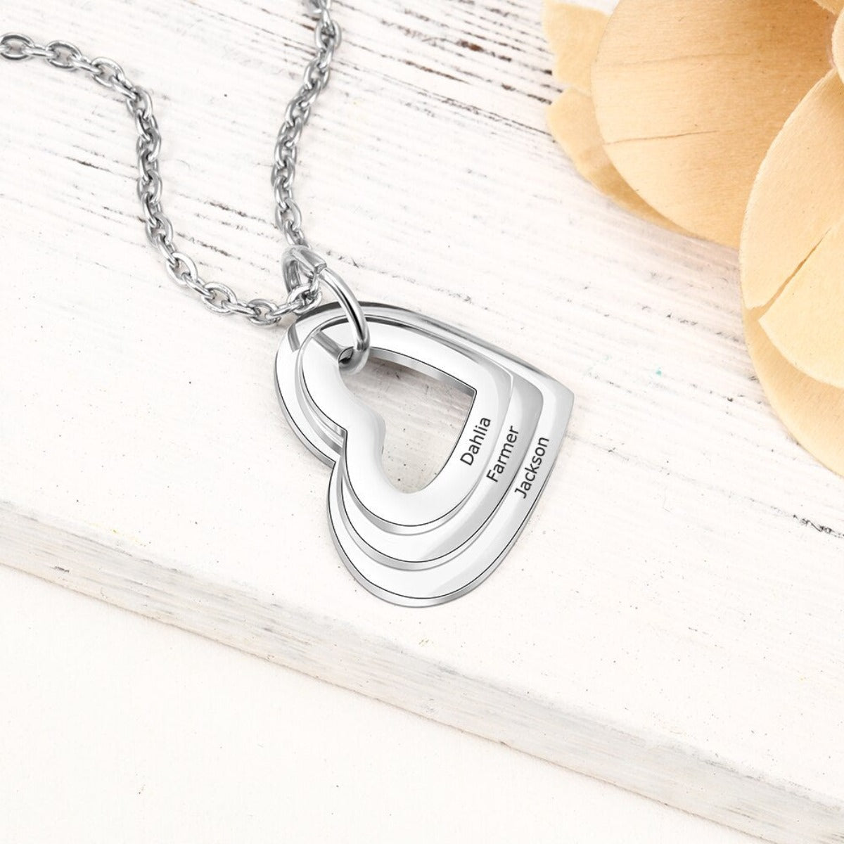 Stainless Steel Heart Engraved Personalized Family Pendants Necklace - Afro Fashion Hive