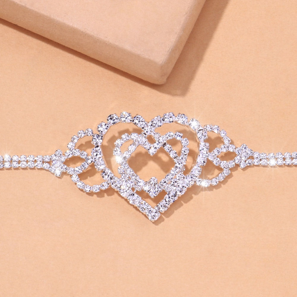 Double Heart Anklet Rhinestone Bling Love Foot Chain For Women - Afro Fashion Hive