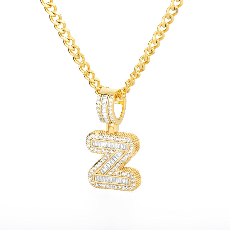 Cubic Zirconia Letters Pendant Iced Out Rock Candy Style Initial Charms Necklace - Afro Fashion Hive