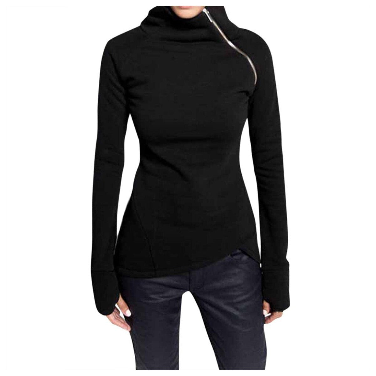 Women Autumn Casual Turtleneck Long Sleeve Zippers Hoodies Sweatshirts - Afro Fashion Hive