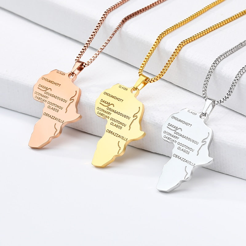 Women Men Stainless Steel Silver Color Hip-hop Style Africa Map Necklace