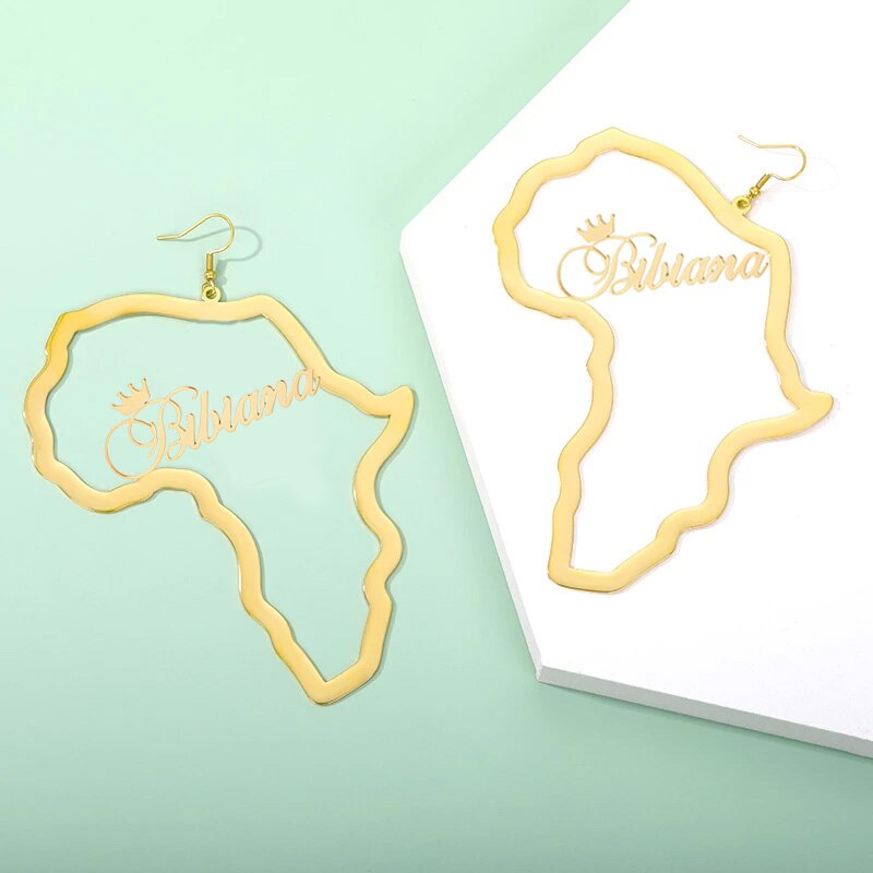 Stainless Steel Customized African Map Gold Color Punk Earring For Women - Afro Fashion Hive