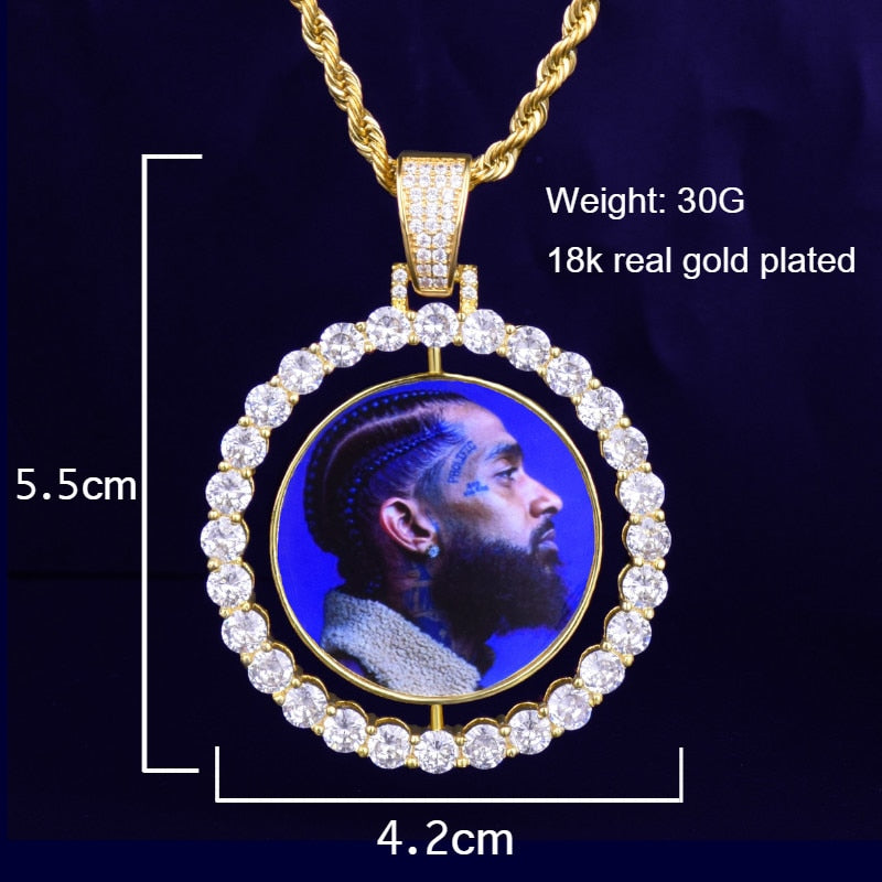 Rotating Double-Sided Bubble Letter Custom Photo Necklace For Men - Afro Fashion Hive