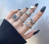 Women Gothic Silver Color Grimace Finger Punk Stranger Rings Set - Afro Fashion Hive