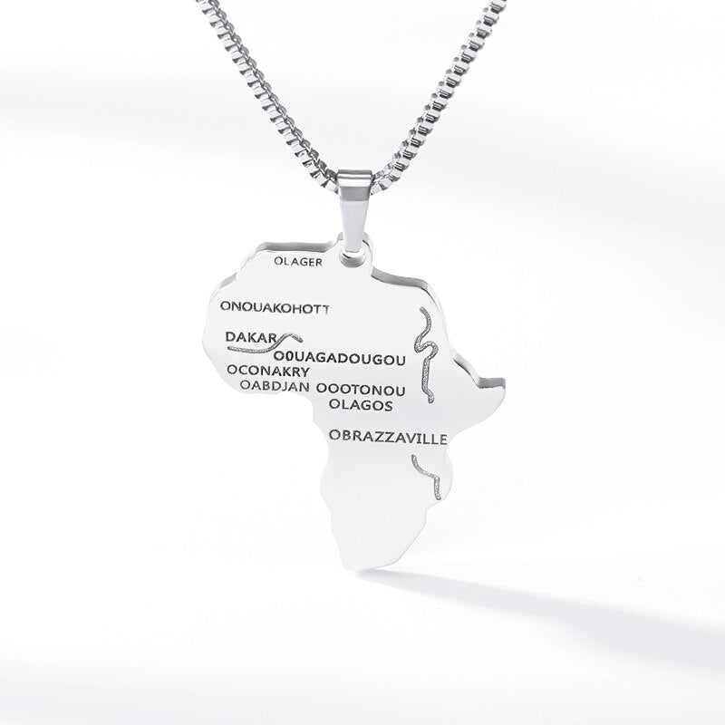 Women Men Stainless Steel Silver Color Hip-hop Style Africa Map Necklace