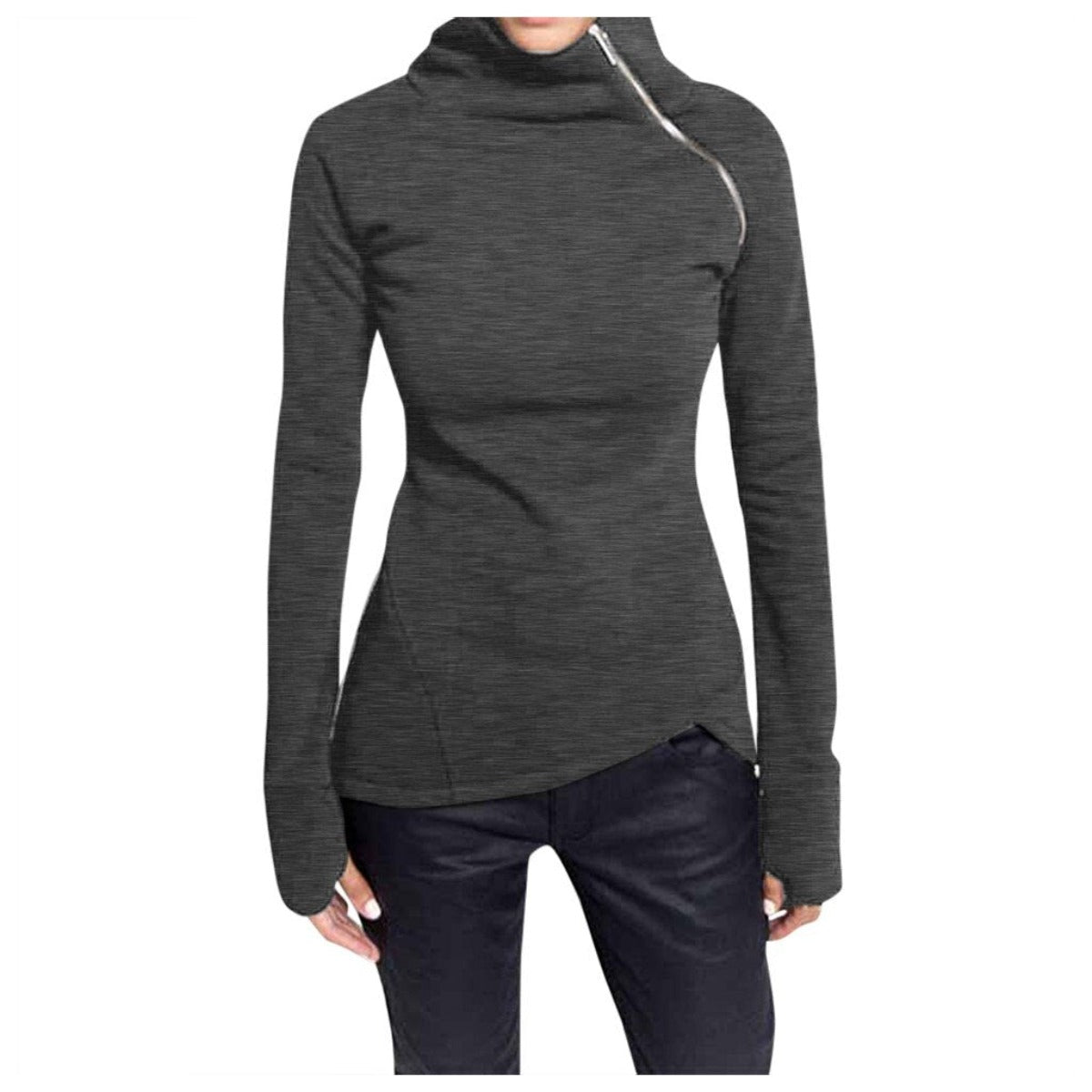 Women Autumn Casual Turtleneck Long Sleeve Zippers Hoodies Sweatshirts - Afro Fashion Hive