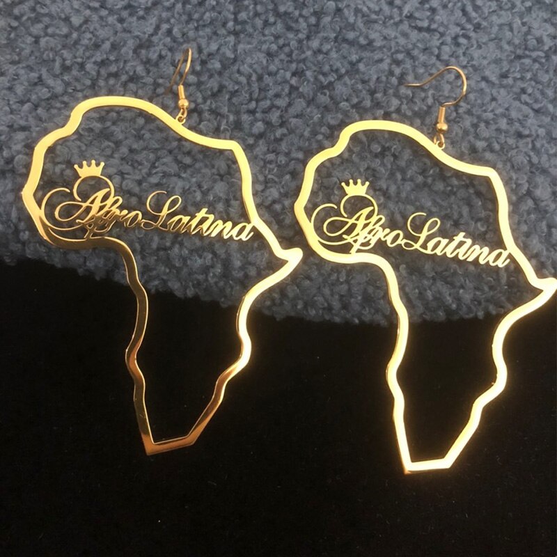 Stainless Steel Customized African Map Gold Color Punk Earring For Women - Afro Fashion Hive