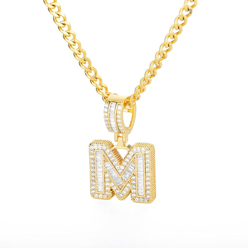 Cubic Zirconia Letters Pendant Iced Out Rock Candy Style Initial Charms Necklace - Afro Fashion Hive