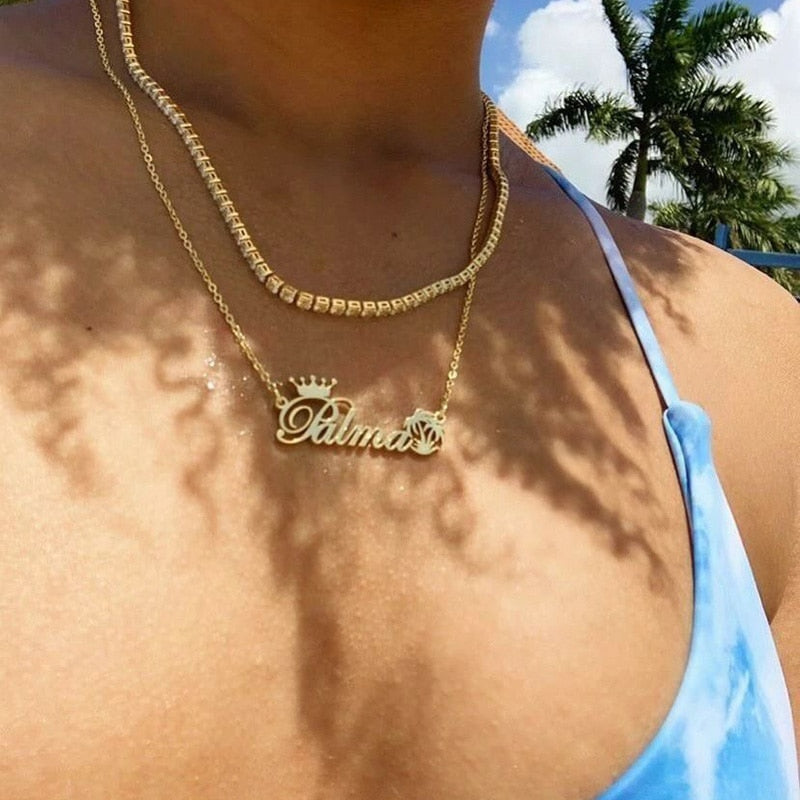 Stainless Steel Custom Name Necklace For Women With Crown - Afro Fashion Hive