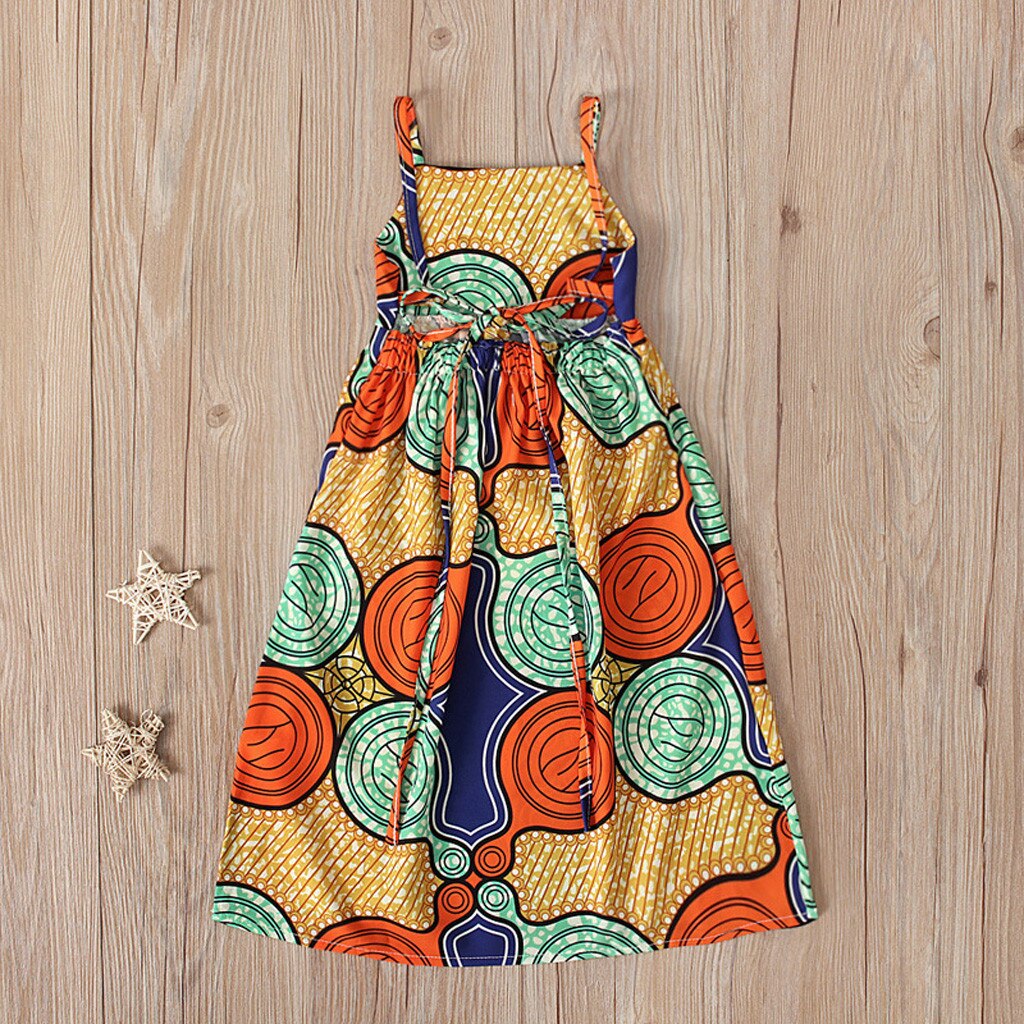 Kid Summer African Dashiki 3D Digital Print Suspenders Princess Dress - Afro Fashion Hive