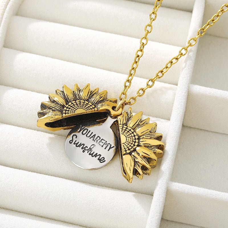 You Are My Sunshine Open Locket Sunflower Pendant Necklace - Afro Fashion Hive