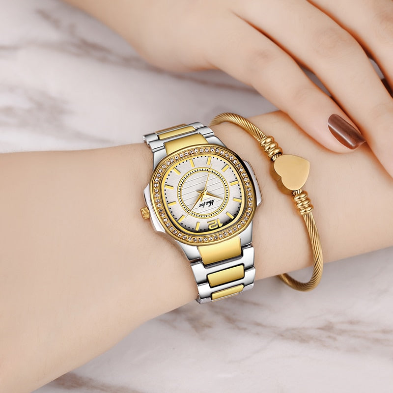 Women Geneva Designer Diamond Quartz Gold Wrist Watch - Afro Fashion Hive