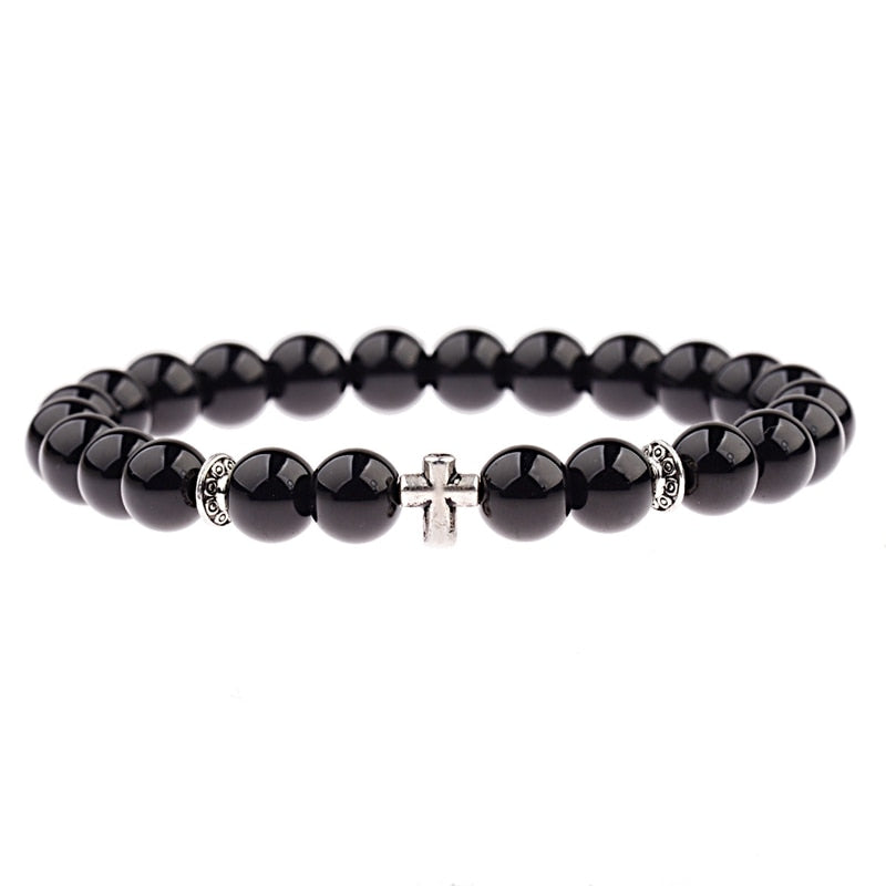 Men Women Natural Wood Onyx Meditation Prayer Bead Bracelet - Afro Fashion Hive