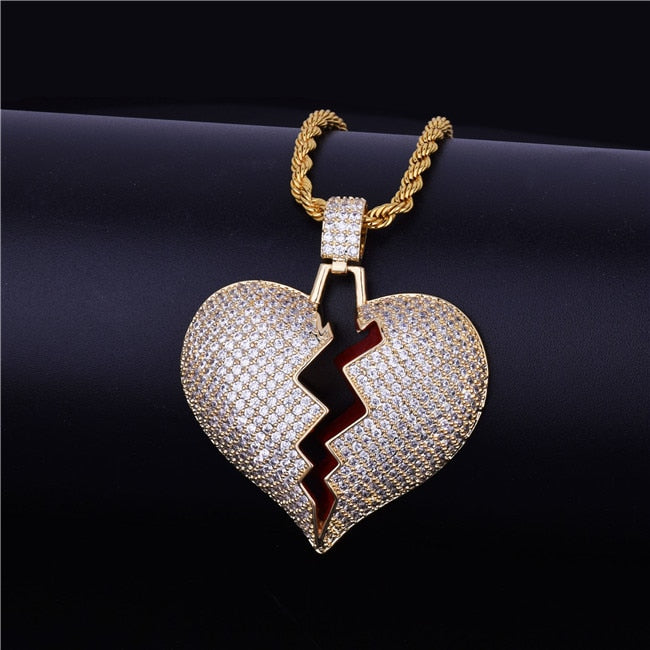 Bubble Letter Broken Heart Necklace & Pendant Charms Chain For Men - Afro Fashion Hive