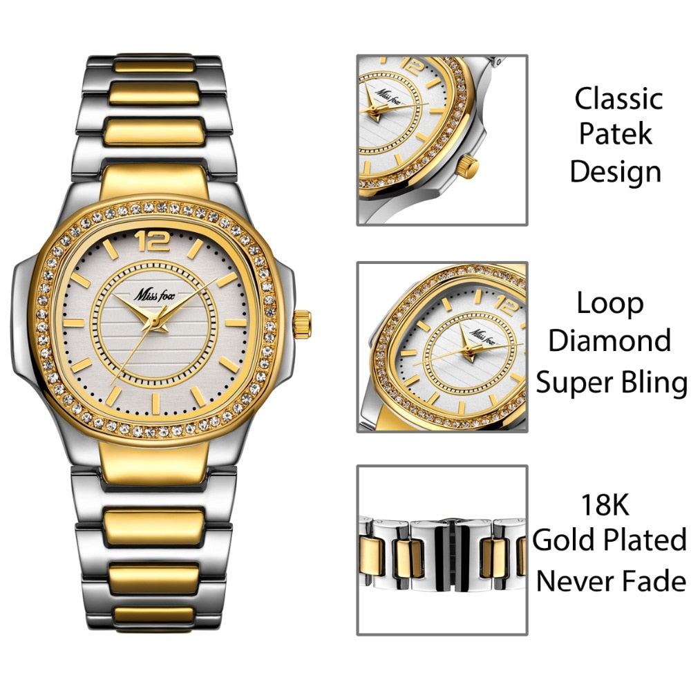 Women Geneva Designer Diamond Quartz Gold Wrist Watch - Afro Fashion Hive