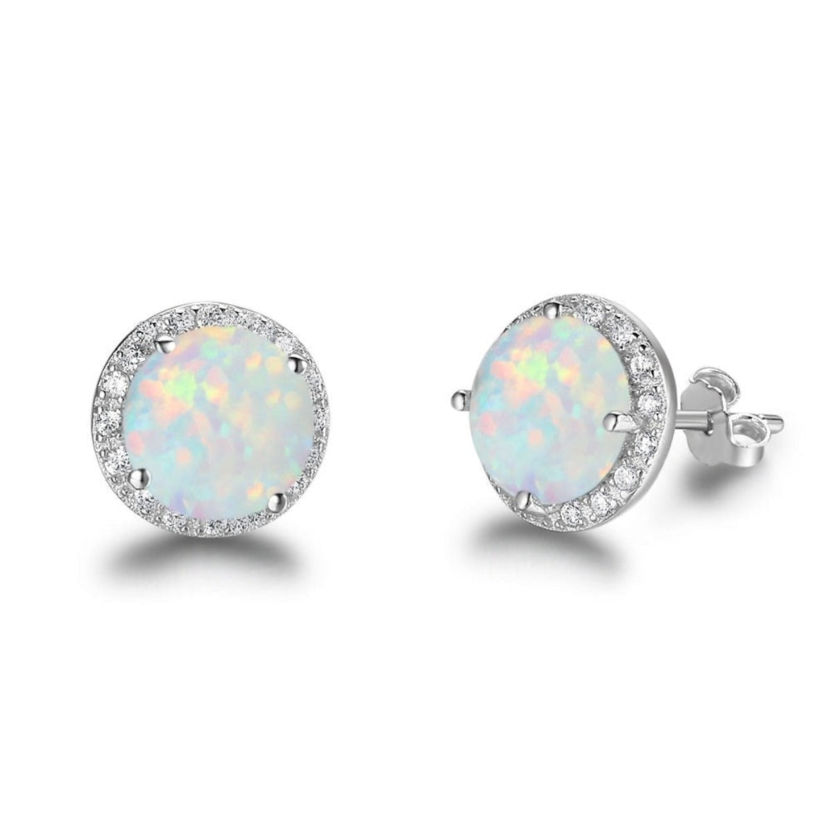 Classic 925 Sterling Silver Round White Pink Blue Opal Stud Earrings - Afro Fashion Hive