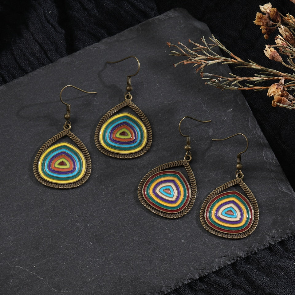 Women'S Bohemian Vintage Design Multicolor Round Pendant Earrings - Afro Fashion Hive