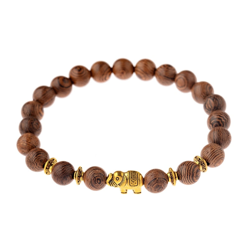 Men Women Natural Wood Onyx Meditation Prayer Bead Bracelet - Afro Fashion Hive