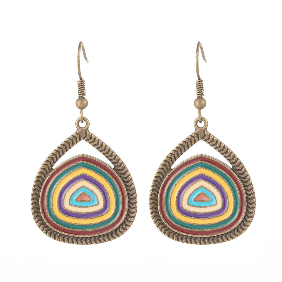 Women'S Bohemian Vintage Design Multicolor Round Pendant Earrings - Afro Fashion Hive