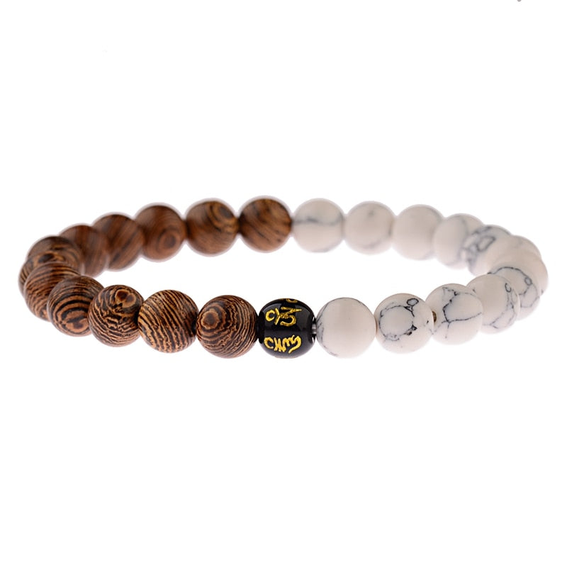 Men Women Natural Wood Onyx Meditation Prayer Bead Bracelet - Afro Fashion Hive