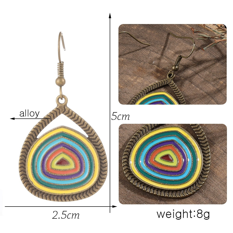 Women'S Bohemian Vintage Design Multicolor Round Pendant Earrings - Afro Fashion Hive