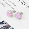 Classic 925 Sterling Silver Round White Pink Blue Opal Stud Earrings - Afro Fashion Hive