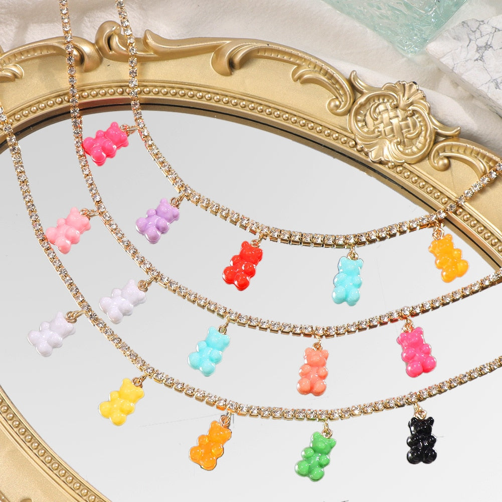 Multicolor Gummy Bear Luxury Crystal Butterfly Pendant Necklace For Women - Afro Fashion Hive