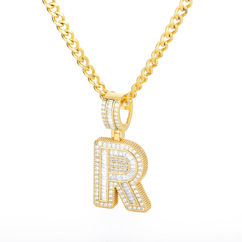 Cubic Zirconia Letters Pendant Iced Out Rock Candy Style Initial Charms Necklace - Afro Fashion Hive