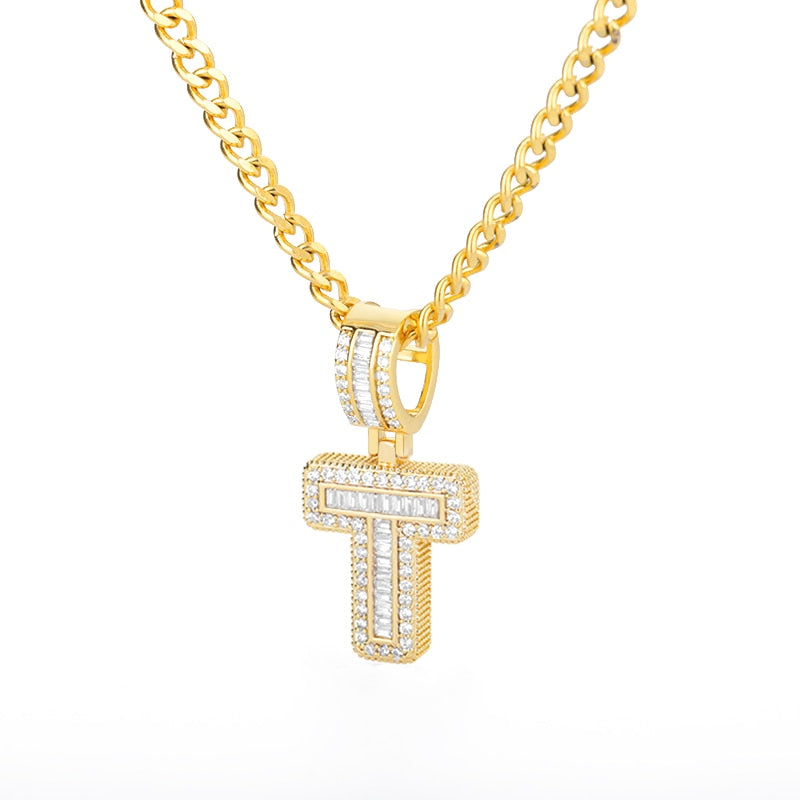 Cubic Zirconia Letters Pendant Iced Out Rock Candy Style Initial Charms Necklace - Afro Fashion Hive