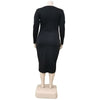 Women'S Solid Autumn U Neck Long Sleeve Bodycon Casual Midi Dress - Afro Fashion Hive