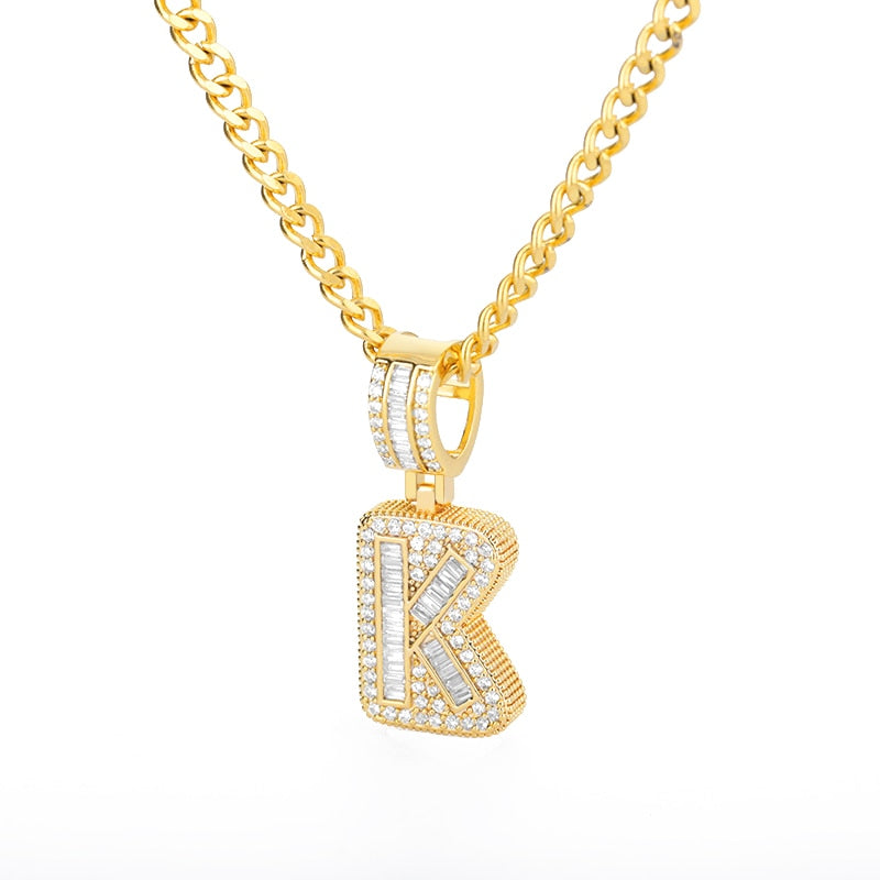 Cubic Zirconia Letters Pendant Iced Out Rock Candy Style Initial Charms Necklace - Afro Fashion Hive