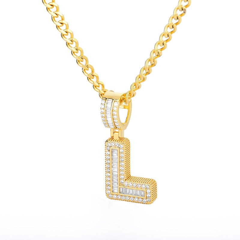 Cubic Zirconia Letters Pendant Iced Out Rock Candy Style Initial Charms Necklace - Afro Fashion Hive