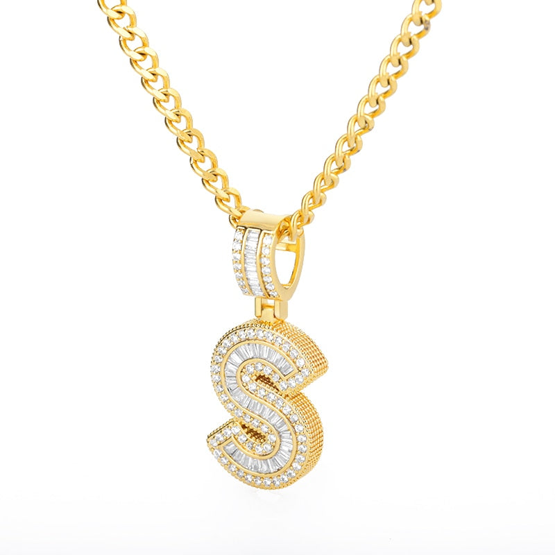 Cubic Zirconia Letters Pendant Iced Out Rock Candy Style Initial Charms Necklace - Afro Fashion Hive