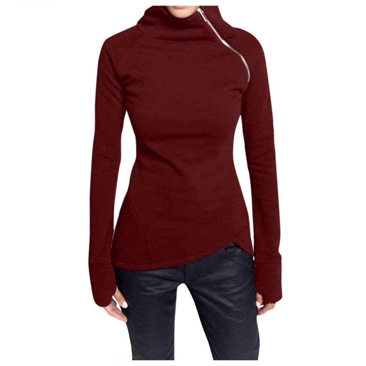 Women Autumn Casual Turtleneck Long Sleeve Zippers Hoodies Sweatshirts - Afro Fashion Hive