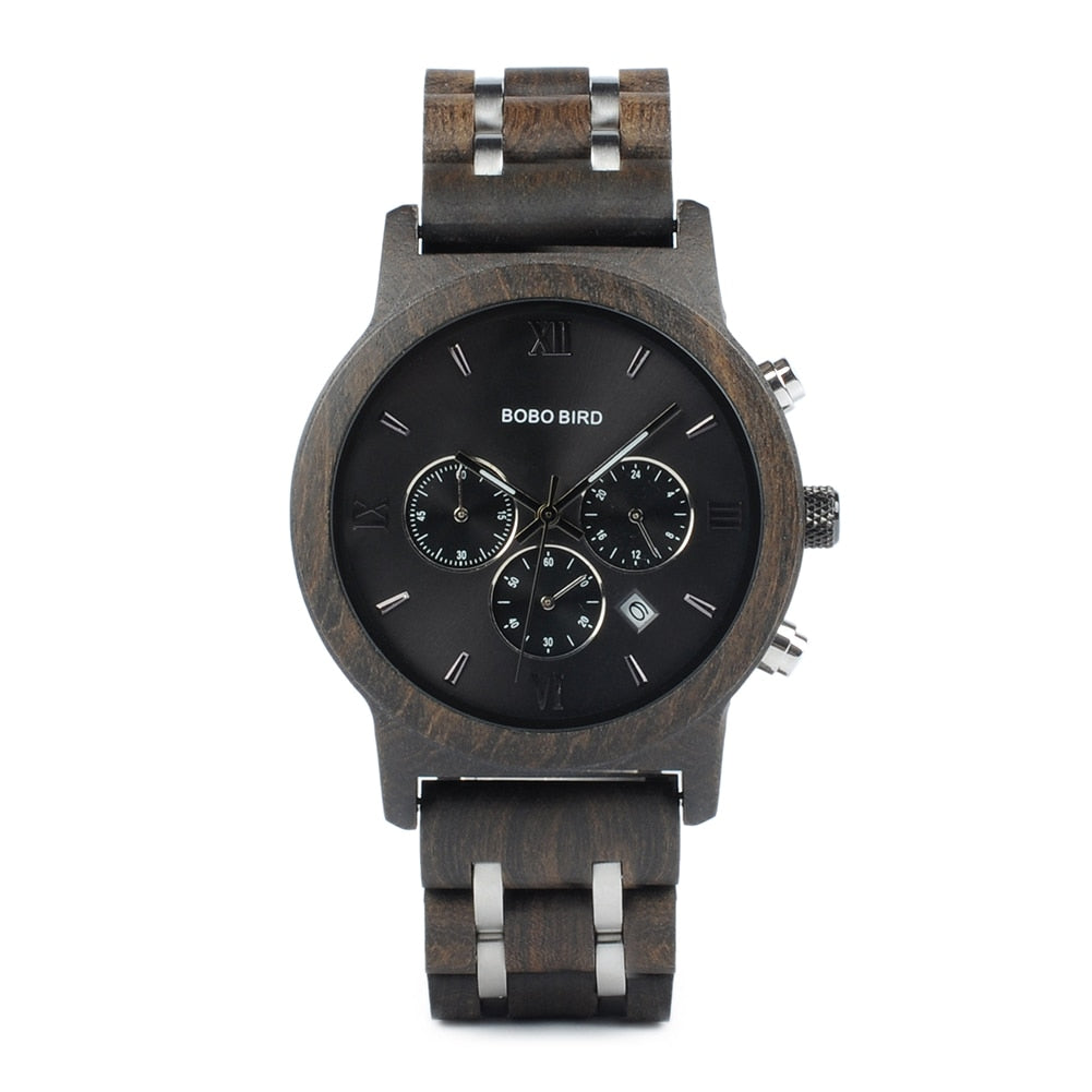 Men'S Wooden Luxury Stylish Chronograph Waterproof Military Watch - Afro Fashion Hive